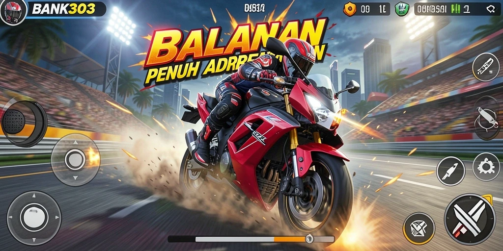 Screenshot gameplay BANK303 menampilkan aksi balap motor yang seru.