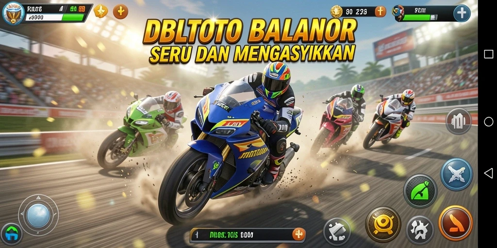 Screenshot gameplay DBLTOTO menampilkan balapan motor yang seru dan menegangkan.
