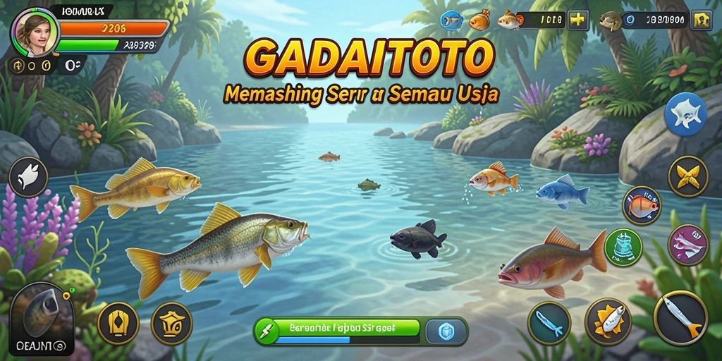 Tampilan gameplay GADAITOTO yang menampilkan aktivitas memancing.