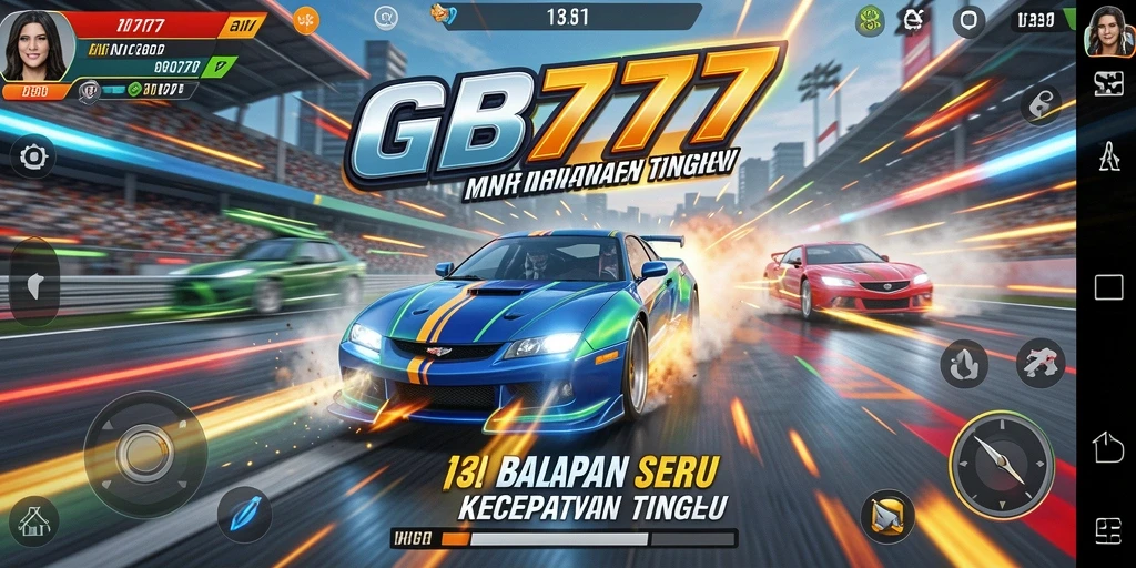 Tampilan gameplay GB777 dengan mobil balap di trek