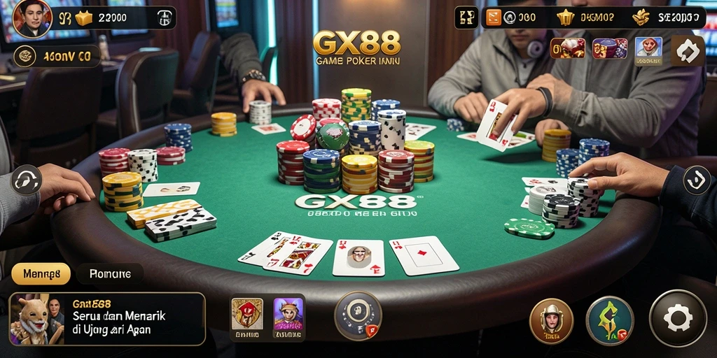 Tampilan gameplay Poker yang seru dan mendebarkan di GX88.
