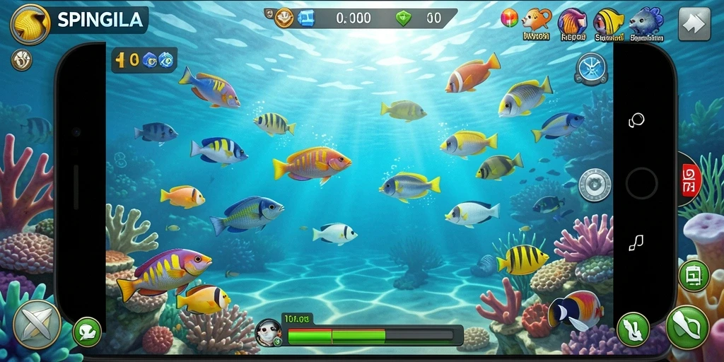 Tampilan gameplay menembak ikan yang mengasyikkan di SPINGILA.